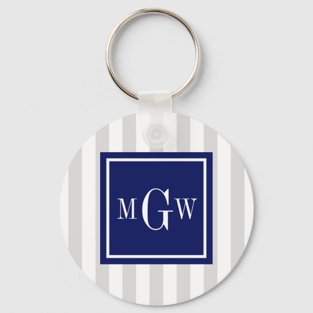 Porte-clés Lt Grey White Stripe Marine Carré 3 Monogramme (Recto)