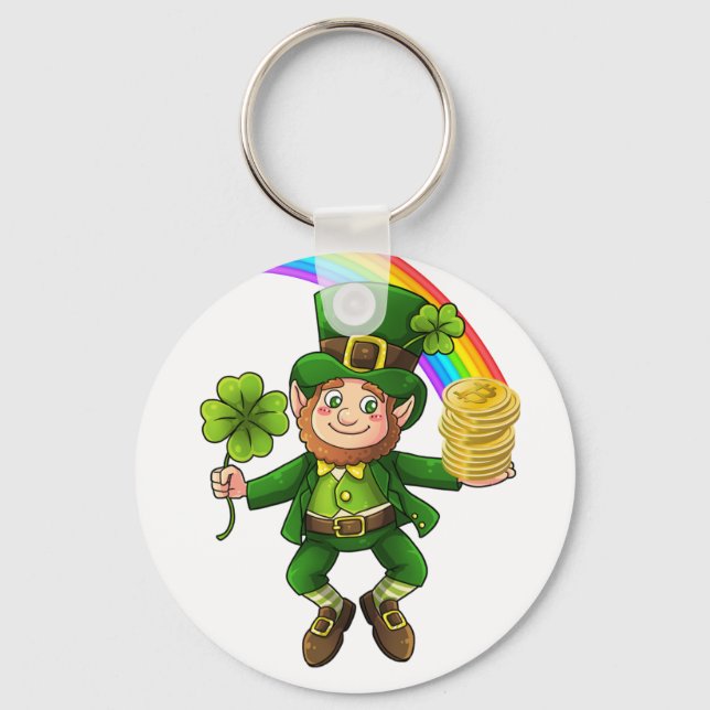 Porte-clés Lucky Bitcoin Rainbow Leprechaun (Recto)