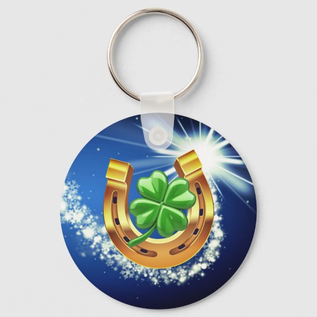 Porte-clés Lucky horseshoe 4 feuilles trèfle étoile tournante (Recto)