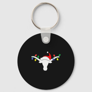 Porte-clés Lumières de Noël à Longhorn Blanc Chapeau de Santa