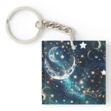 Porte-clés - Lune céleste bleu glacé