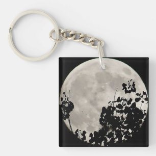 Porte-clés Lune derrière feuilles sombres