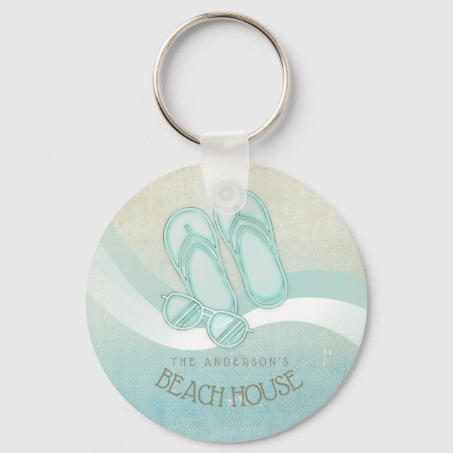 Porte-clés Lunettes de soleil et tongs Beach House Aqua ID623 (Recto)