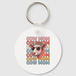 Porte-clés Lunettes de soleil rétro Cow Mom gravure vintage C