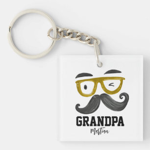 Porte-clés Lunettes Jaunes amusantes et grand-père Moustache 
