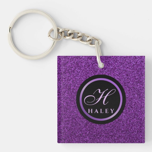 Porte-clés Luxe Violet Épercées Parties scintillant Monogramm (Devant)