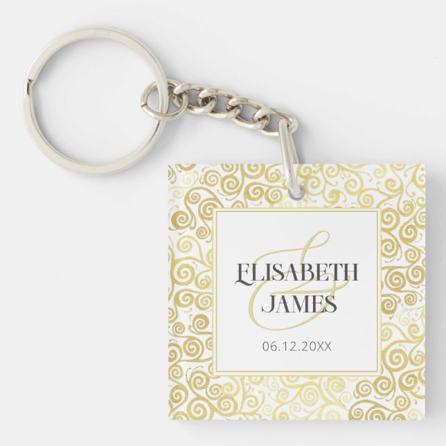 Porte-clés Luxueux Chic Hiver Blanc Et Or Mariage (Devant)