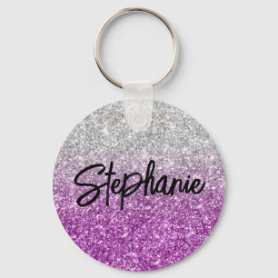 Porte-clés Luxueux Paillettes Argent Violet Ombre Brillante