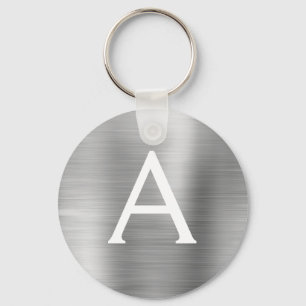 Porte-clés Luxury Silver Faux Stainless Steel Monogram