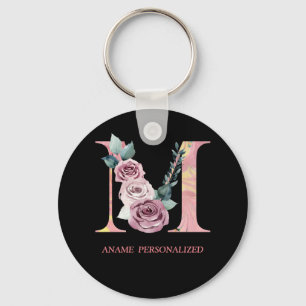 Porte-clés M Floral Monogramme Nom Lettres Pink Agate Porte -