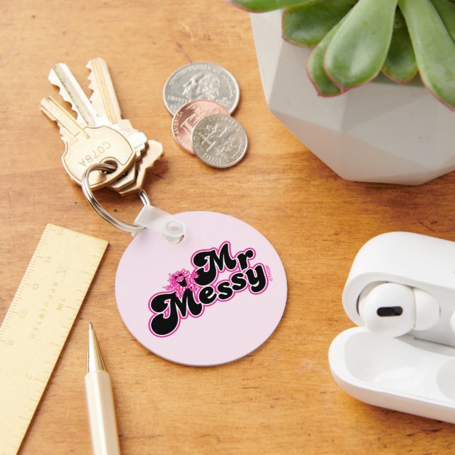 Porte-clés M. Messy | Grandes lettres noires et roses (Bureau)