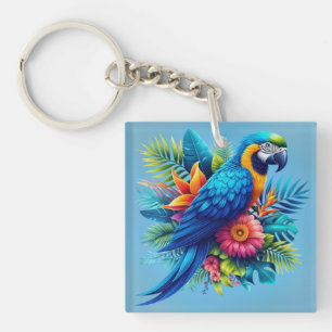 Porte-clés Macaw tropicale bleue et colorée