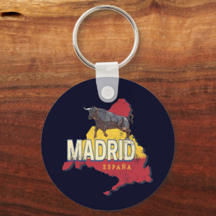 Porte-clés Madrid Espagne Rétro Carte Région Vintage Bull