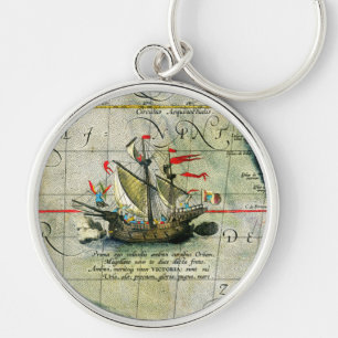 Porte-clés Magellans navire Victoria, Antique Carte Océan Pac