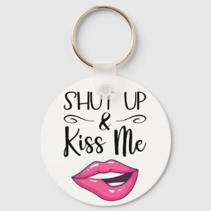 Porte-clés Magenta cartoon lips Shut up and kiss me white