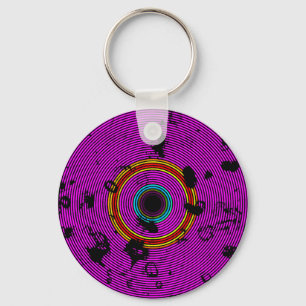 Porte-clés Magenta Multicolor Vinyl Disk Texture Motif