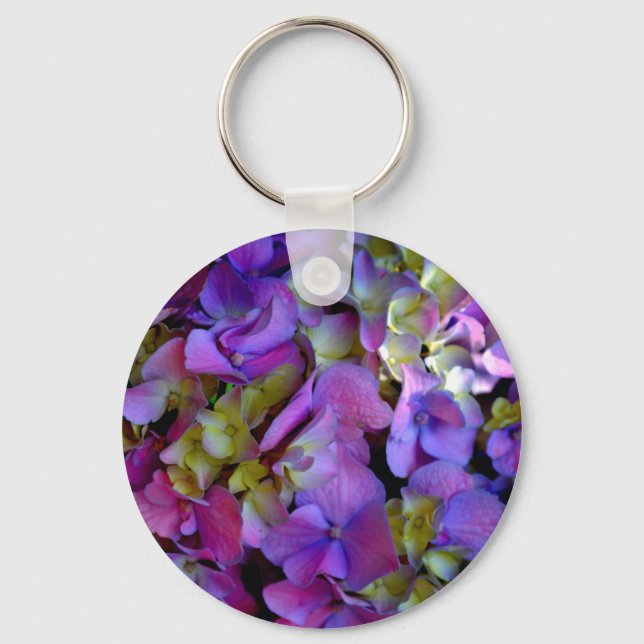 Porte-clés Magenta Purple bleu jaune Hydrangeas fleurs (Recto)
