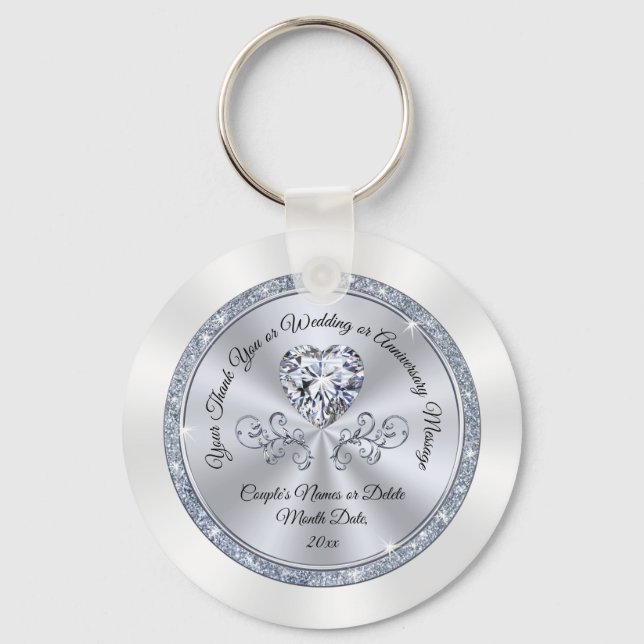 Porte-clés Magnifique Coeur de Diamant, Fête de Mariage Faveu (Recto)