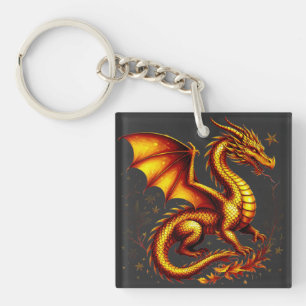 Porte-clés Magnifique dragon doré avec des écailles dorées