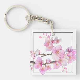 Porte-clés Magnifiques fleurs de cerisier rose à l'aquarelle