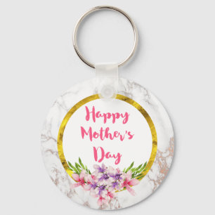 Porte-clés Magnolias d'aquarelle rose et violet de la Fête de