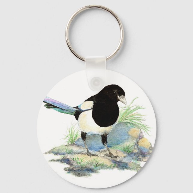 Porte-clés Magpie - Aquarelle Oiseau (Recto)