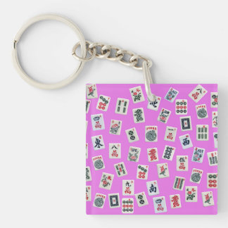 Porte-clés MahJongg tiles on pink background
