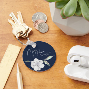 Porte-clés Maid of Honor Marine Blue Floral Mariage Don