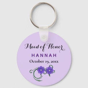 Porte-clés Maid of Honor Modern Typography Purple Mariage