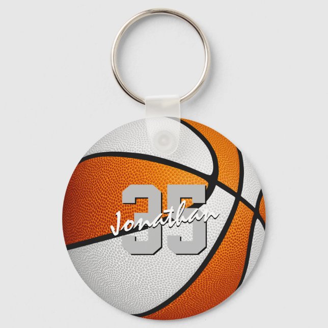 Porte-clés maillot de bain blanc orange numéro de basket (Recto)