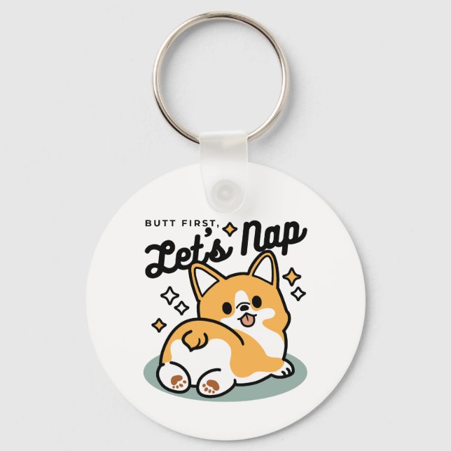 Porte-clés Mais d'abord, Nappons - mignon Caricature à bouton (Recto)