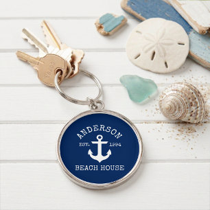 Porte-clés Maison de plage de la famille Bleu Marine Ancre Na