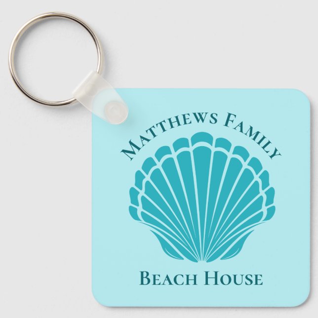 Porte-clés Maison de plage personnalisée Aqua Seashell Monogr (Recto)