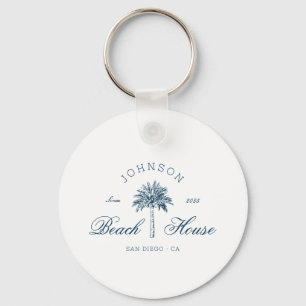Porte-clés Maison de plage vintage moderne côtière Palmier Bl