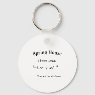 Porte-clés Maison de printemps etc. Date année coordonnées pe