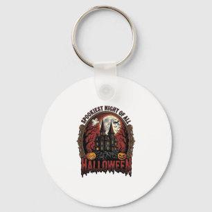 Porte-clés Maison Hantée Halloween Gravure Vintage Épouvantab