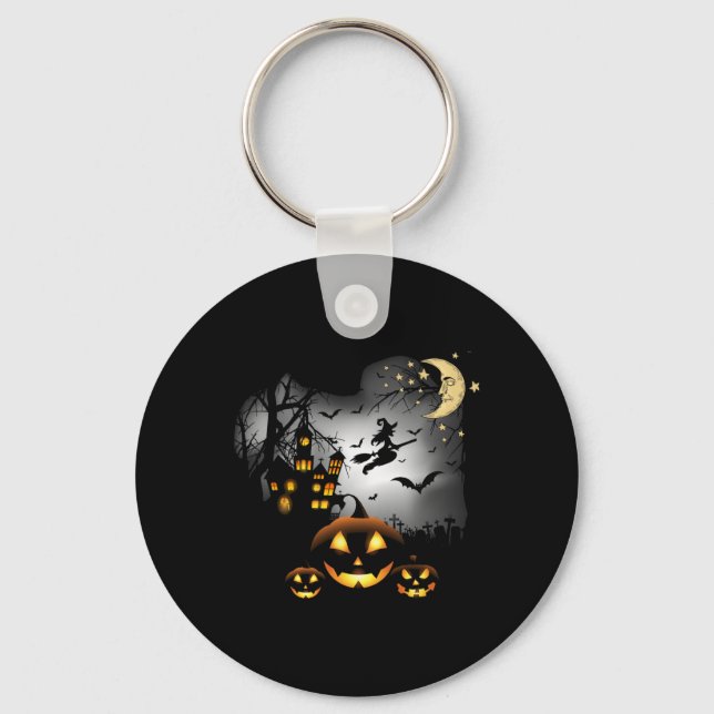 Porte-clés Maison hantée - Sorcière volante - Jack-o'-lantern (Recto)