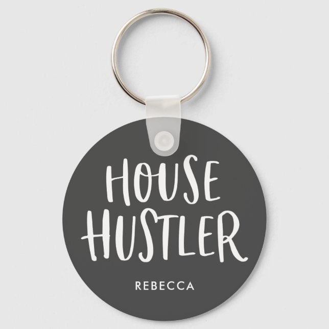 Porte-clés Maison Hustler Immobilier Agent Personnalisé Gris (Recto)