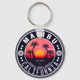 Porte-clés Malibu Ca Retro Coucher de soleil Palmiers Souveni