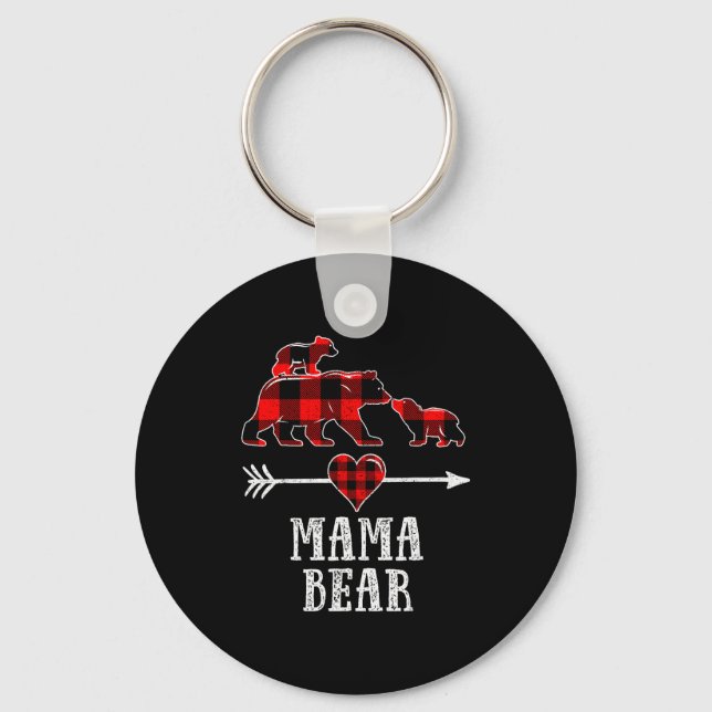 Porte-clés Mama Bear 2 Cubs Shirt, Christmas Mama Bear Plaid  (Recto)