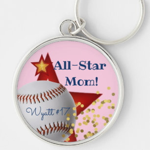 Porte-clés Maman de baseball à paillettes roses étoile montan