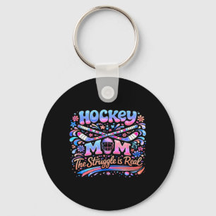 Porte-clés Maman de hockey rose bleu rétro 70s groovy vintage