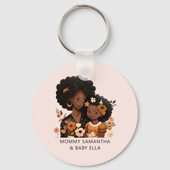 Porte-clés Maman et fille noire personnalisée (13) (Recto)