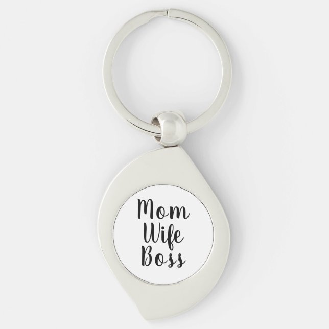 Porte-clés Maman femme patron noir blanc script personnalisé  (Devant)