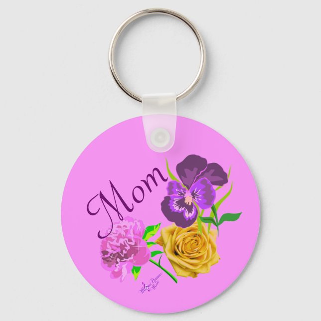 Porte-clés Maman Floral Porte - clé Bouton rose (Recto)