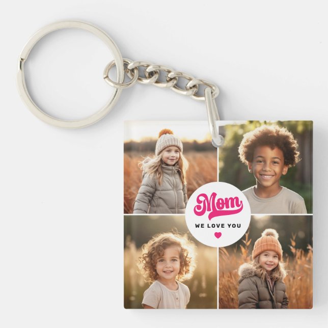 Porte-clés Maman nous t'aimons coeur mère photo de jour (Devant)