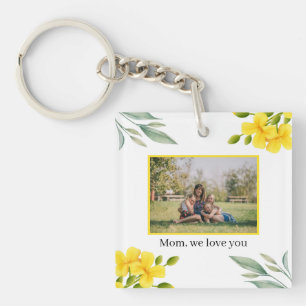 Porte-clés Maman nous t'aimons photo florale jaune