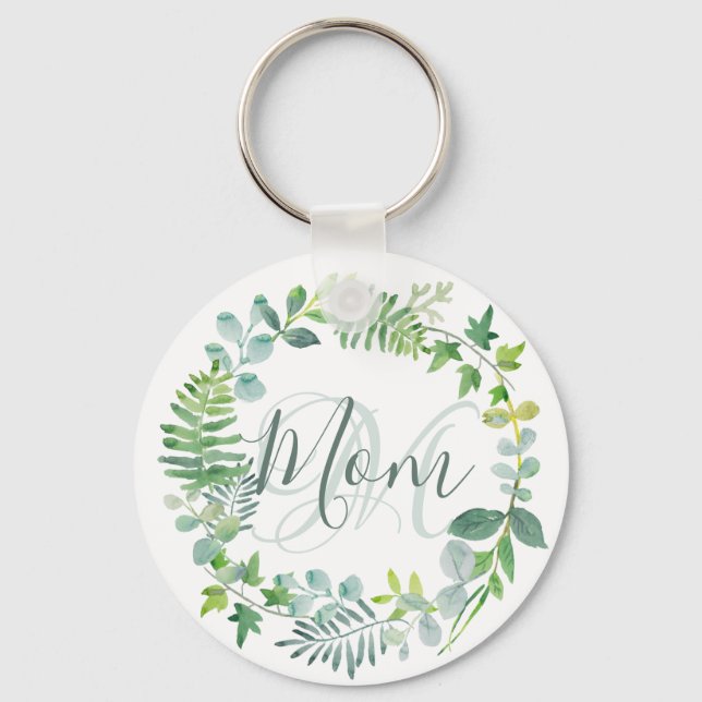 Porte-clés Maman Vert Feuillage Aquarelle Feuillage Moderne (Recto)