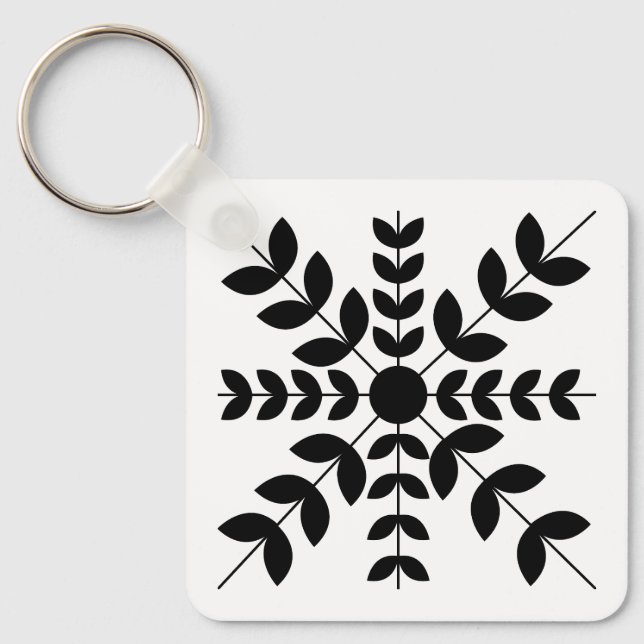 Porte-clés Mandala Abstrait à motif floral noir et blanc (Recto)