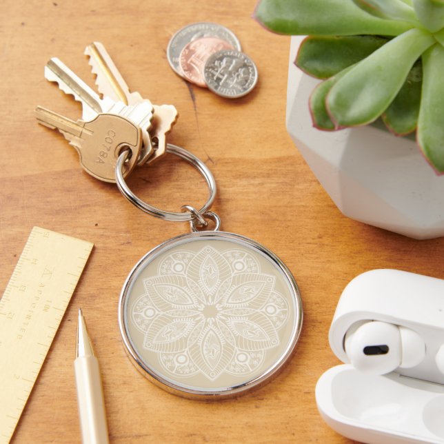 Porte-clés Mandala blanc exotique sur Arrière - plan beige (Bureau)